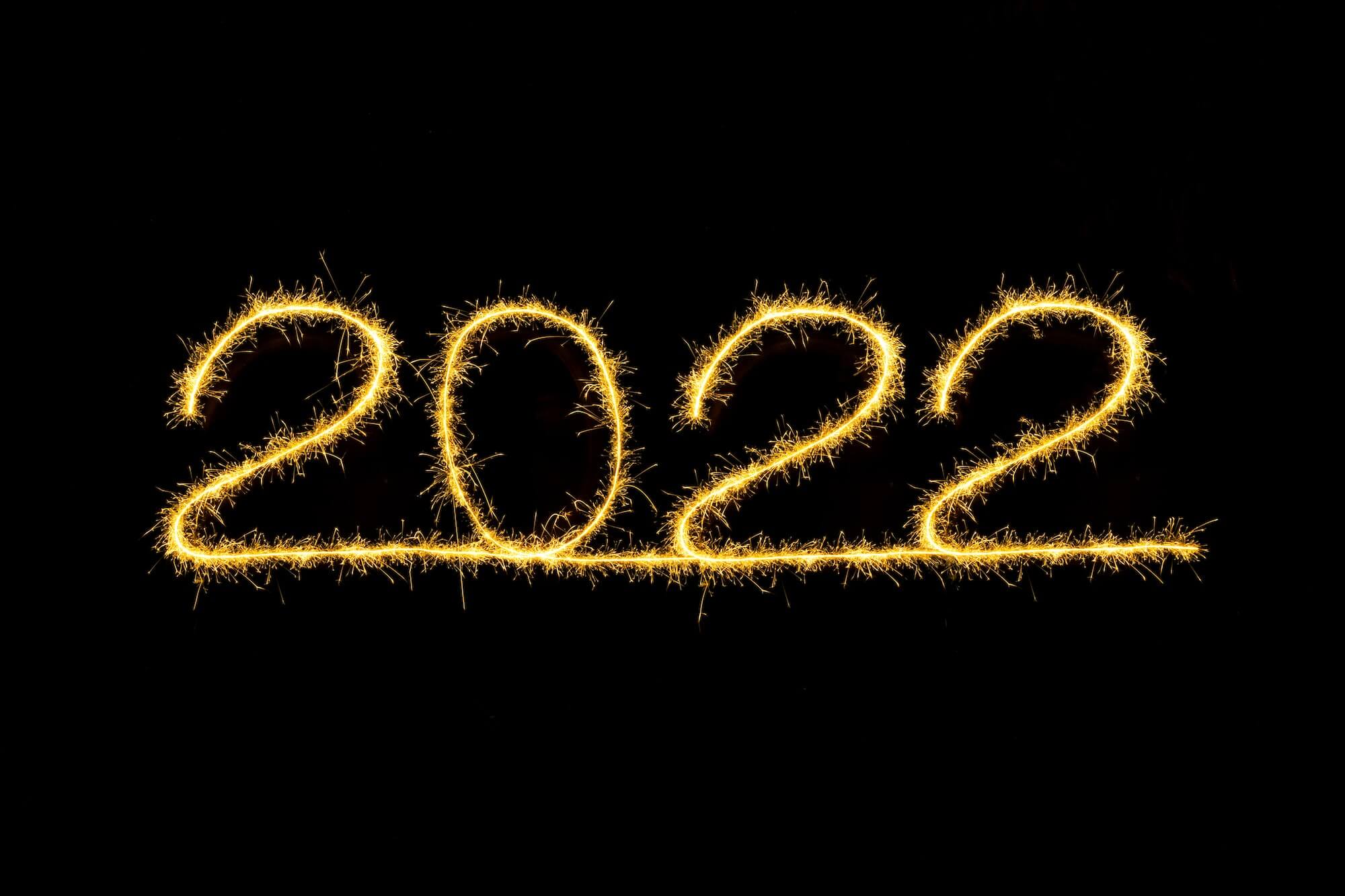 2022 lightpainted with sparklers, happy new year, 2022 banner for website, background for greeting cards, greetings